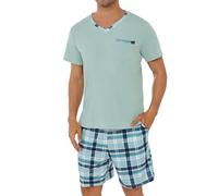 Leversic Pigiama Uomo Estivo Pigiami Corto Scollo a V Abbigliamento da Casa in Due Pezzi Comodo Morbido 287-Verde Chiaro XXL