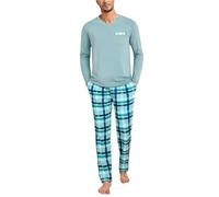 Leversic Pigiama Uomo Invernale Cotone Pigiama Due Pezzi Pigiama Maniche Lunghe e Pantaloni a Quadri PGGY 3XL