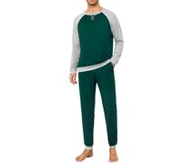 Leversic Pigiama Uomo Invernale Cotone Pigiami Due Pezzi con Scollo Rotondo, Maniche Lunghe, Top e Pantaloni con Tasches Morbido e Confortevole Verde Scuro M