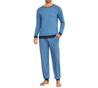 Leversic Pigiama Uomo Invernale Cotone Pigiami Due Pezzi con Scollo Rotondo, Maniche Lunghe, Top e Pantaloni con Tasches Morbido e Confortevole Blu+Blu Scuro M