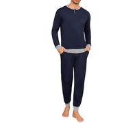 Leversic Pigiama Uomo Invernale Cotone Pigiami Due Pezzi con Scollo Rotondo, Maniche Lunghe, Top e Pantaloni con Tasches Morbido e Confortevole Blu Scuro+Grigio M