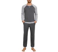 Leversic Pigiama Uomo Invernale Cotone Pigiami Due Pezzi con Scollo Rotondo, Maniche Lunghe, Top e Pantaloni con Tasches Morbido e Confortevole 467-Grigio M