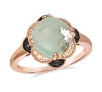 LeVian 14K oro rosa placcato .925 cuscino a forma di cuscino verde Aquaprase Cabochon, topazio bianco, fiore di quarzo fumé, pietra preziosa di metallo, quarzo topazio calcedonio verde,