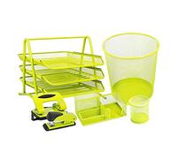 Leviatan 1410 - Set da scrivania, organizer da tavolo, in metallo, con portapenne, multifunzione, per ufficio, colore: Limone