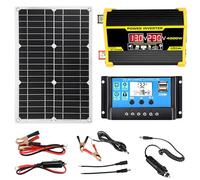levigationlu Kit Fotovoltaico con Accumulo da 400W, con Inverter da 12V a 110V/220V, Controller da 30A E Pannello Solare da 18W, per Backup Domestico, Camper, Alimentazione Fuori Rete Black-110V