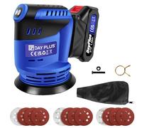 Levigatrice casuale da 190 W a 3 velocità variabile, levigatrice elettrica per legno con raccoglitore di polvere, batteria da 1,5 Ah e caricatore, 12 pezzi di carta vetrata, 125 mm