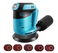 Levigatrice eccentrica per batteria Makita 18V, levigatrice a batteria da 125 mm, 3 velocità con contenitore per la raccolta della polvere e 20 fogli abrasivi (batterie non incluse)