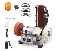 Levigatrice elettrica a nastro, mini lucidatrice a nastro, regolabile in 7 livelli, dotata di 20 nastri abrasivi e 2 dischi lucidanti, per la lavorazione di legno e metallo