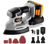 Levigatrice Mouse per Legno: DEKOPRO 20V Multifunzione Levigatrice Palmare con Batteria 13000 RPM, 3 Accessori Aggiuntivi 12PCS Carte Vetrata - per Levigare Lucidare e Rimuovere in Falegnameria e DIY