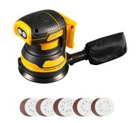 Levigatrice orbitale a batteria, compatibile con Dewalt 18/20 V, 125 mm, levigatrice per legno con aspirazione della polvere, 20 fogli abrasivi, 3 velocità 11000 giri/min, per levigatura e lucidatura