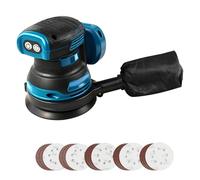 Levigatrice orbitale a batteria, compatibile con Makita 18 V, 125 mm, levigatrice per legno con aspirazione della polvere, 20 fogli abrasivi, 3 velocità 11000 giri/min, per levigatura e lucidatura