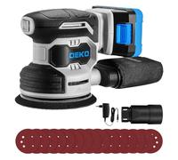 Levigatrice Orbitale a Batteria: DEKOPRO Levigatrice Rotorbitale con 1 Batteria 2000mAh, Orbitale per Legno da 125 mm, 13000 RPM, con Sacchetto per la Polvere e 15 Fogli di Carta Vetrata Blu-grigio