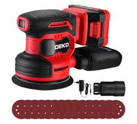 Levigatrice Orbitale a Batteria: DEKOPRO Levigatrice Rotorbitale con 1 Batteria 2000mAh, Orbitale per Legno da 125 mm, 13000 RPM, con Sacchetto per la Polvere e 15 Fogli di Carta Vetrata Rosso
