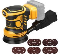 Levigatrice orbitale senza fili per DeWalt, levigatrice elettrica senza spazzole professionale da 125 mm con 15 dischi abrasivi, 3 impostazioni di velocità e 11.000 giri/min, perfetta per levigare