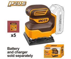 Levigatrice Palmare a Batteria INGCO 20V con 5 fogli abrasivi Nuda solo Macchina