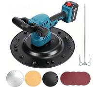 Levigatrice Per Muri, Levigatrice Elettrica Per Muri, Lucidatrice A Batteria Da 1680 W Con Asta Di Miscelazione E 6 Velocità Regolabili Per La Costruzione Di Superfici Di Muri E Malta(Blue,2battery)