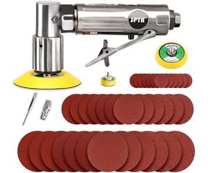 Levigatrice pneumatica rotorbitale Mini Set ad Aria 25mm / 50mm / 80mm, Set di lucidatrici per Auto con 36 Pezzi di Dischi abrasivi a Grana Mista e 3 Pezzi di platorello