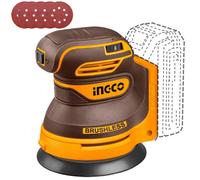 INGCO Levigatrice orbitale casuale senza fili da 20 V, 125 mm (solo corpo), motore senza spazzole, 6 velocità variabili, 5 carte vetrate, levigatrice elettrica ideale per levigare, lucidare il legno,