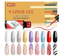 LEVIPE Set di Smalti per Unghie in Gel, 9 Colori, Nero, Bianco, Rosso, Champagne, Blu, Argento, Oro, Viola, Glitter - Arte Lineare, Pittura, Strumenti per Manicure