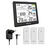 LEVIPE Stazione Meteo Termometro Igrometro Interno Metereologica con 3 Sensore Esterno, Adattatori, Grande Schermo a Sfioramento e Retroilluminato(Nero)