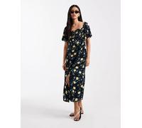 Levi's - Amara - Vestito midi nero con stampa a fiori e maniche con volant L