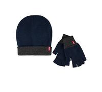 Levi's Berretto invernale reversibile da uomo con guanti senza dita, Blu navy/grigio, taglia unica