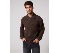 Pull con collo a polo e mezza zip, BOULDER Marrone XL Tinta unita