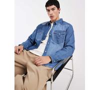 Levi's camicia in denim blu con carré frontale western e cuciture a contrasto M