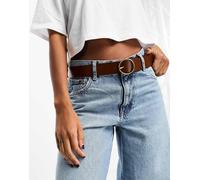 Levi's - Cintura in pelle color cuoio con fibbia circolare-Marrone 70 cm