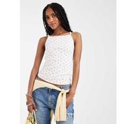 Levi's - Dry Goods - Canottiera traforata bianca con stampa a fiorellini-Marrone S