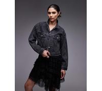 Levi's - Giacca di jeans nero slavato ristretta anni '90 con decorazioni XS