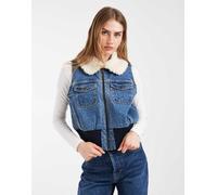 Levi's gilet in denim corto con zip e colletto in pile borg blu M