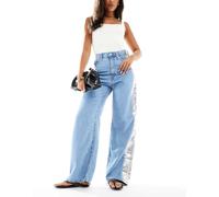 Levi's - Jeans larghi stretti in vita lavaggio chiaro con pannello laminato-Blu W28 L31