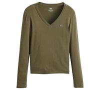 Levi's Maglietta da Donna Essential Housemark a Maniche Lunghe con Scollo a V, Verde edera., S
