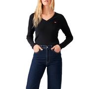 Levi's Maglietta da Donna Essential Housemark Vneck a Maniche Lunghe, Caviale, L