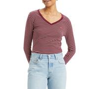 Levi's Maglietta da Donna Essential Housemark Vneck a Maniche Lunghe, Maury Stripe Burgundy, XS