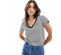 Levi's - Perfect - T-shirt color crema a righe con logo batwing piccolo e scollo a V-Bianco M