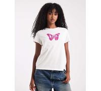 Levi's - Perfect - T-shirt color panna con stampa di farfalla-Blu M