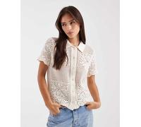 Camicetta a maniche corte all'uncinetto Beige M Floreale