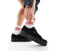 Levi's - Tijuana - Sneakers in velour nere con suola platform ed etichetta rossa del logo-Nero 35.5