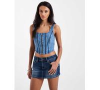 Levi's - Top di jeans a corsetto blu con scollo squadrato e cuciture L