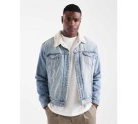 Levi's - Type 3 - Giacca trucker in denim lavaggio chiaro con fodera in pile borg-Blu L