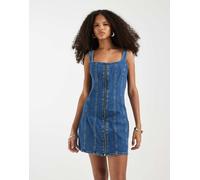 Levi's - Vestito corto in denim blu lavaggio scuro con zip e cuciture S