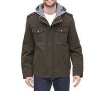 Levi's Washed Cotton Hooded Military Jacket,Dark Brown,X-Large