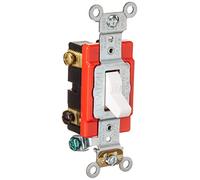 Leviton 1222-2W 20 Amp, 120/277 Volt, Toggle Double-Pole AC Quiet Switch, Extra Heavy Duty Grade, Self Grounding, Back and Side Wired, White