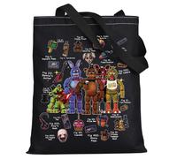 LEVLO Bear Tote Bag Film Horror Fans Gift FreddyPizza Bear Borsa a tracolla Foxy The Mangle Lover Merch, Let's Eat Borsa nera, Medium