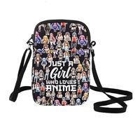 LEVLO Borsa a tracolla per fan degli anime regalo per amanti dell'anime Just a Gi rl Who Really Loves Anime Borsa a tracolla Cartoon Anime Merch, Anime C Nero, 8.46 inches