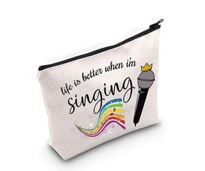 LEVLO Borsa per il trucco con scritta "Life Is Better When I'm Singing", con cerniera, per donne e ragazze, Quando sto cantando, Trousse per trucchi