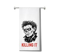 LEVLO Divertente asciugamano da cucina horror da uomo con scheletro, idea regalo per fan killer vibes