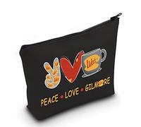LEVLO Divertente borsa cosmetica ispirata alle ragazze di Luke's Fans Gift Peace Love Luke's Makeup borsa con cerniera per amico famiglia BFF, Pace Luke's Black, Borsa per il trucco
